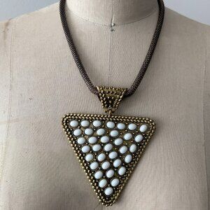 Gold Rustic Triangle Bead Statement Necklace